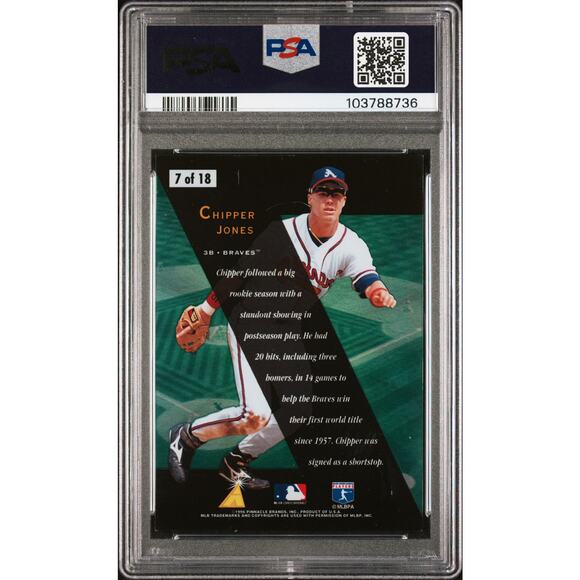 1996 Pinnacle Zenith Z-Team #7 Chipper Jones PSA 9 Mint Atlanta Braves - Pop 2 - Picture 2 of 3